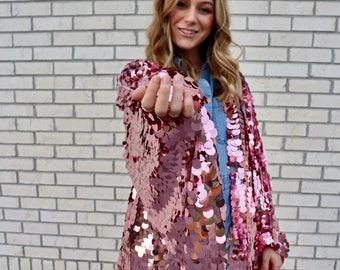 Pink Sequin Bell Sleeve Kimono / Festival Robe / Sequin Kaftan