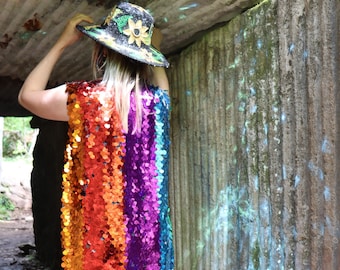 Rainbow Sequin Duster Vest – Sleeveless PRIDE Costume