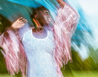 Pink Sequin Western Fringe Cropped Shrug Jacket