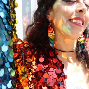 Circle Sequin Rainbow Earrings Pride Sequin Dangle Earrings