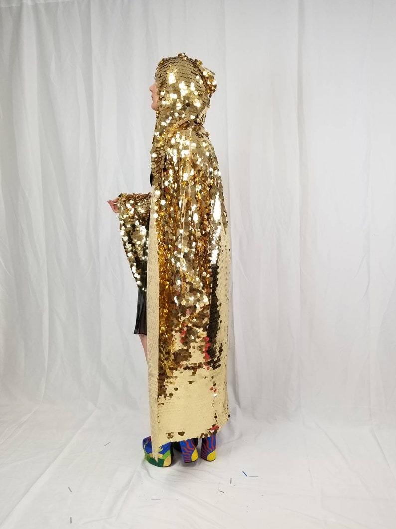 Hooded Gold Sequin Kimono Maxi Length Kimono Rave Kimono Etsy