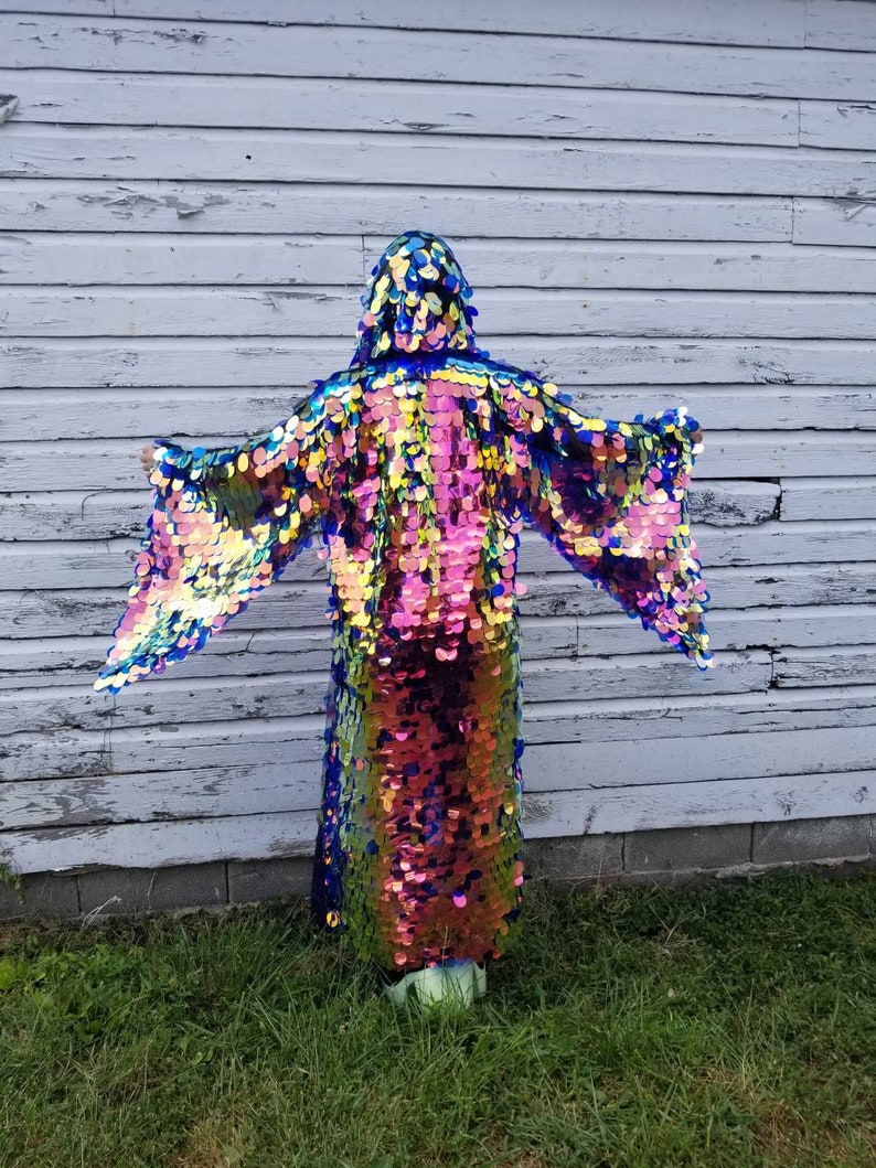 Jumbo Iridescent Fire Sequin Kimono Hooded Size Inclusive Etsy