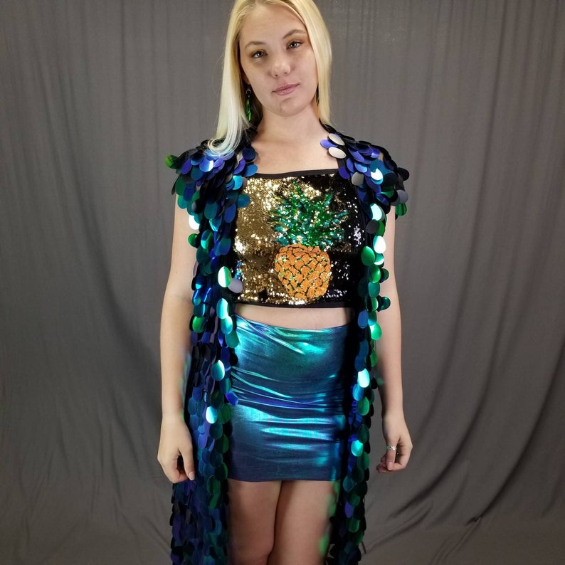 Sleeveless Green Sequin Kimono Iridescent Paillette Sequin Etsy