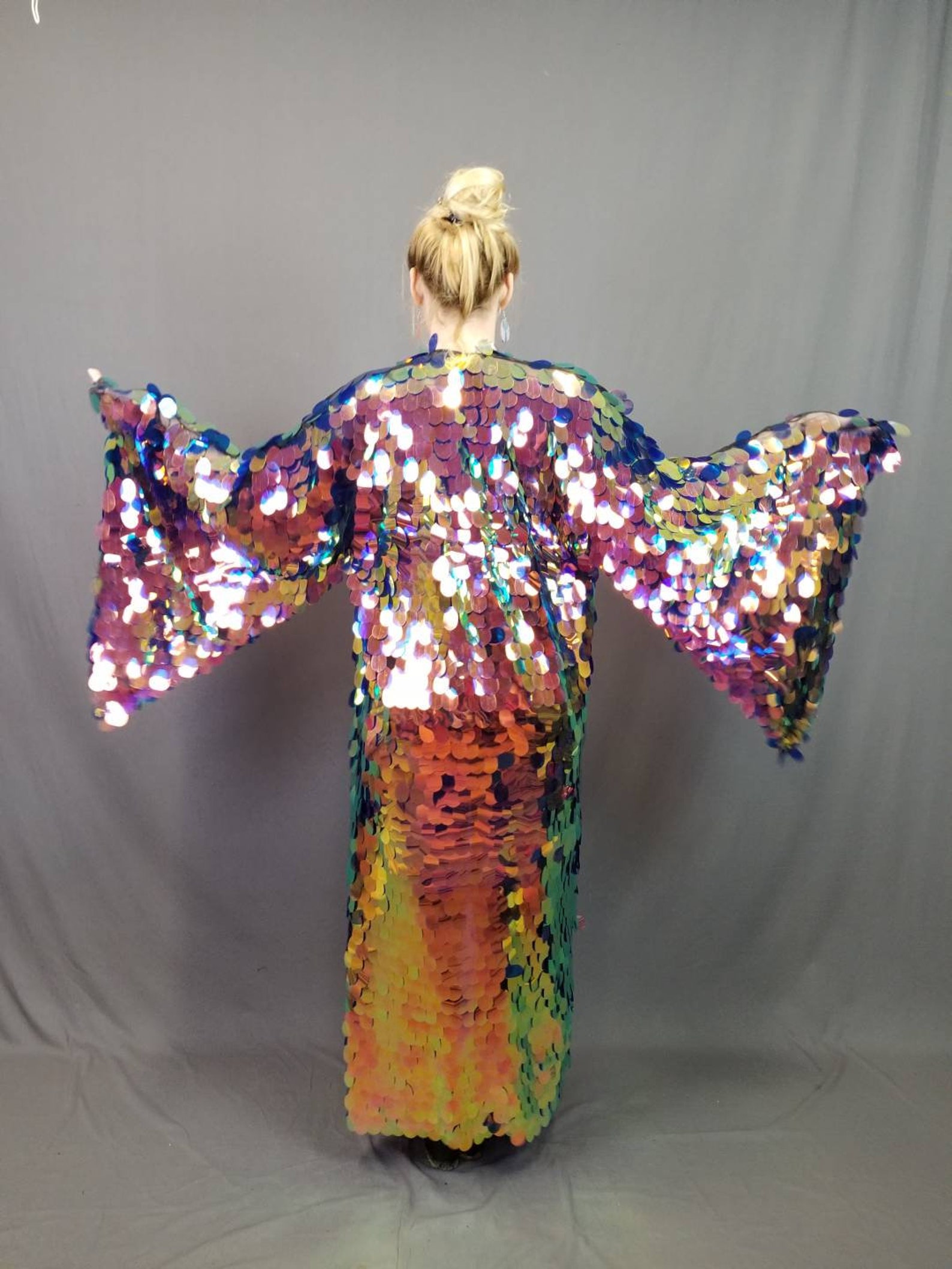 Fire Sequin Kimono Jumbo Iridescent Paillette Sequin Mermaid Etsy España