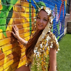 Hooded Gold Sequin Kimono  | Rave Kimono | Burning Man⎪ Short Sleeve ⎪ Curve | Sleeveless ⎪ Music Festival