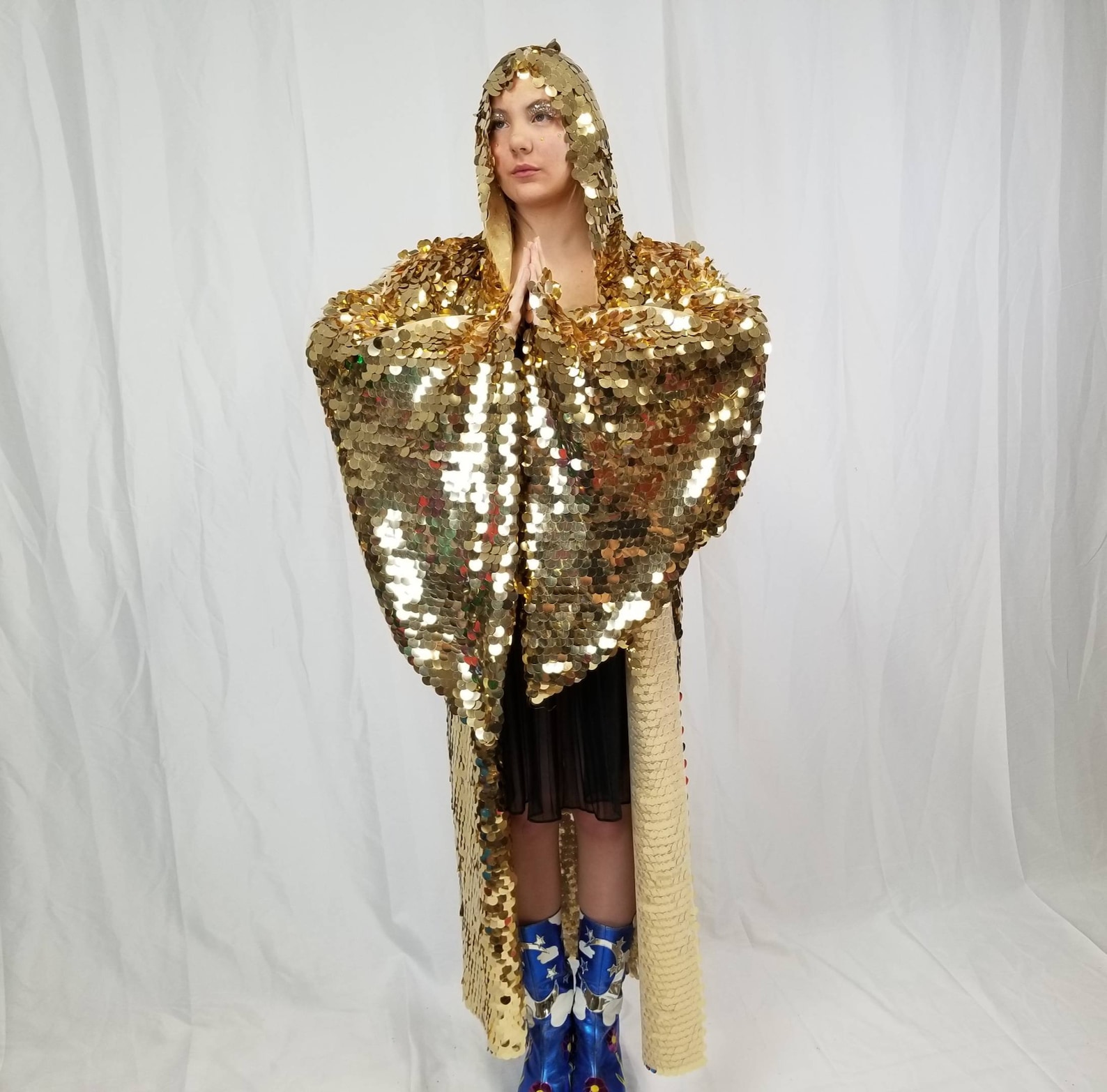 Hooded Gold Sequin Kimono Maxi Length Kimono Rave Kimono Etsy