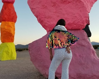 Cropped Mermaid Sequin Bolero Shrug  / Burning Man /  Rave Jacket / Plus Size