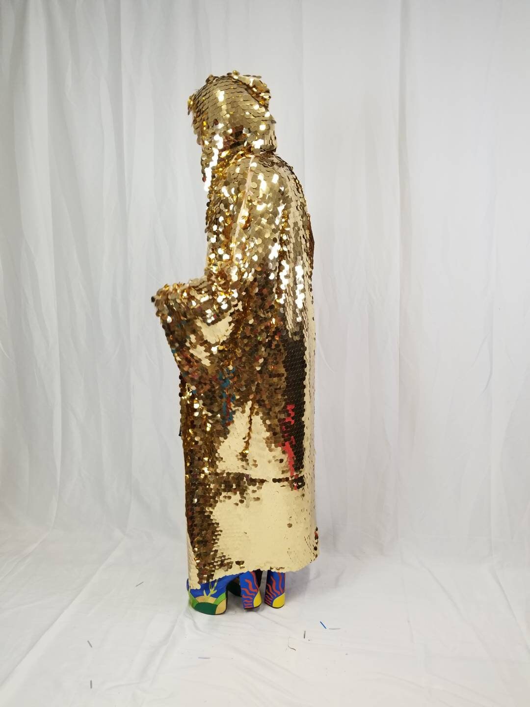 Hooded Gold Sequin Kimono Maxi Length Kimono Rave Kimono Etsy
