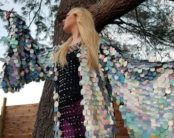 ジャムジャム　Hollow 衣装 Unisex Holographic Round Sequin Kimono Rave Festival Outfit