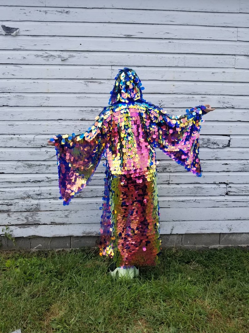 Jumbo Iridescent Fire Sequin Kimono Hooded Size Inclusive Etsy