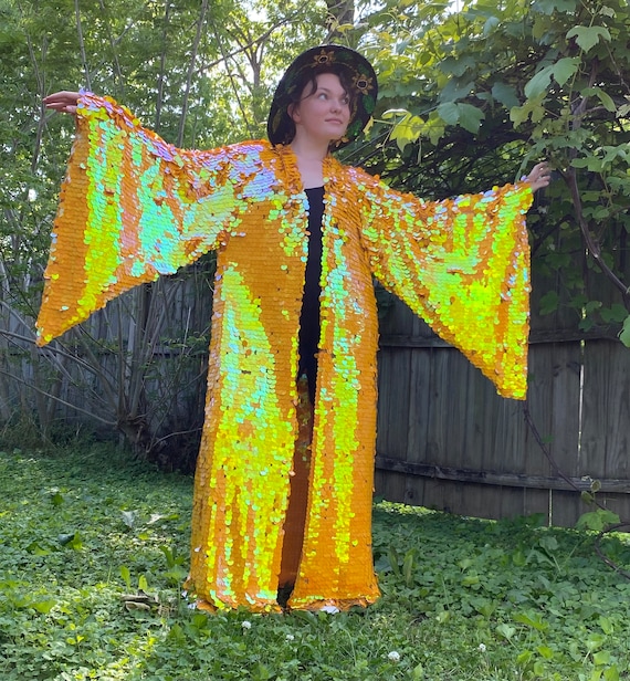 gold standard multicolored kimono dress Mari gold sequin kimono robe main image 0