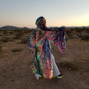 Fire Sequin Bell Sleeve Kimono / Festival Robe / Hooded Kimono / Maxi Length / Music Festival