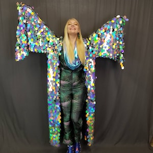 Holographic Silver Rainbow Sequin Kimono ⎪ Long Wizard Bell Sleeve ⎪ Music Festival