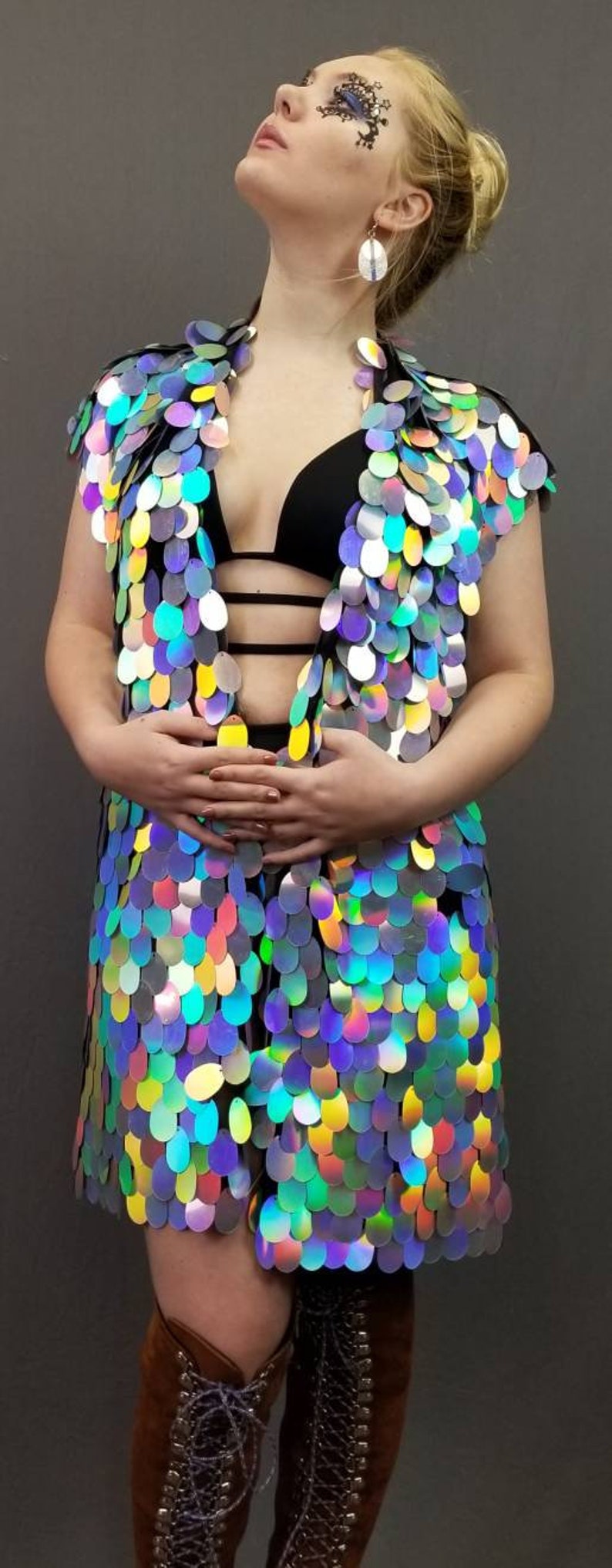 Holographic Silver Rainbow Sequin Kimono Plus Size Kimono - Etsy