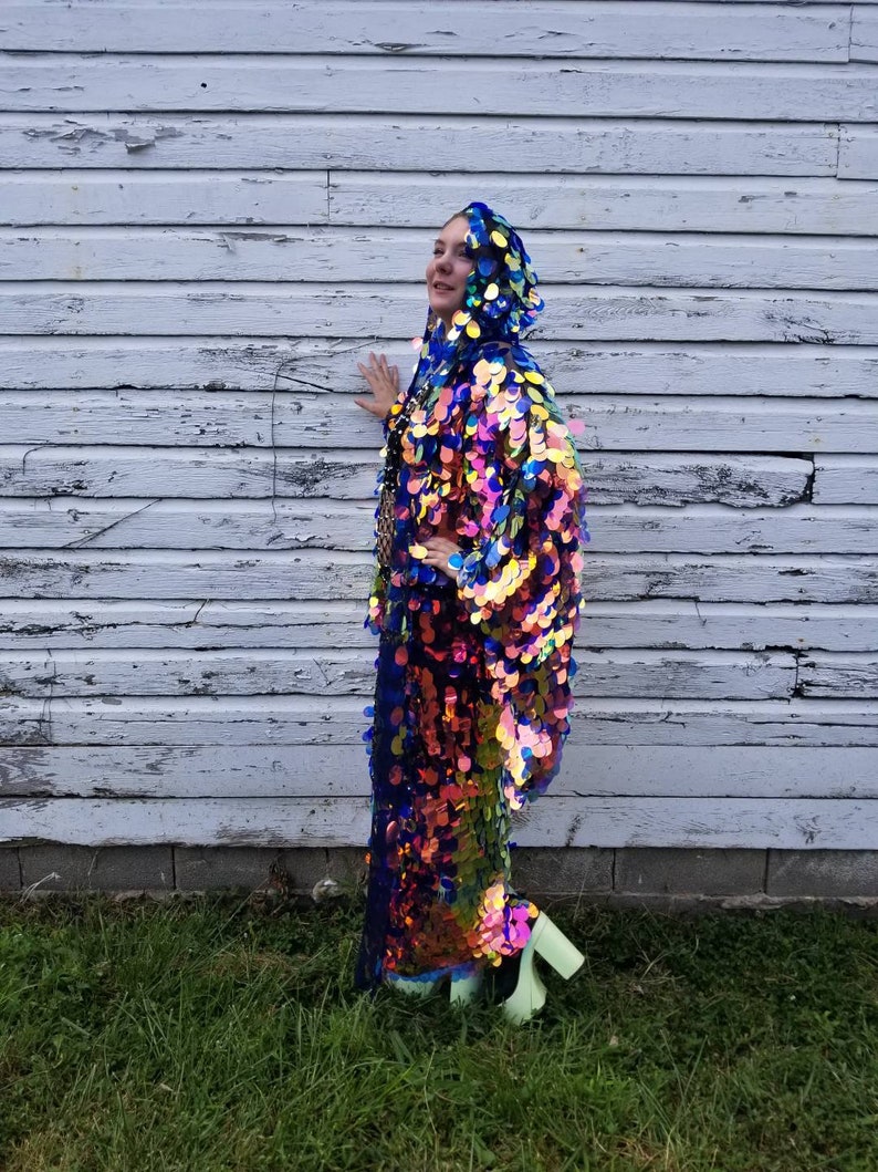 Jumbo Iridescent Fire Sequin Kimono Hooded Size Inclusive Etsy