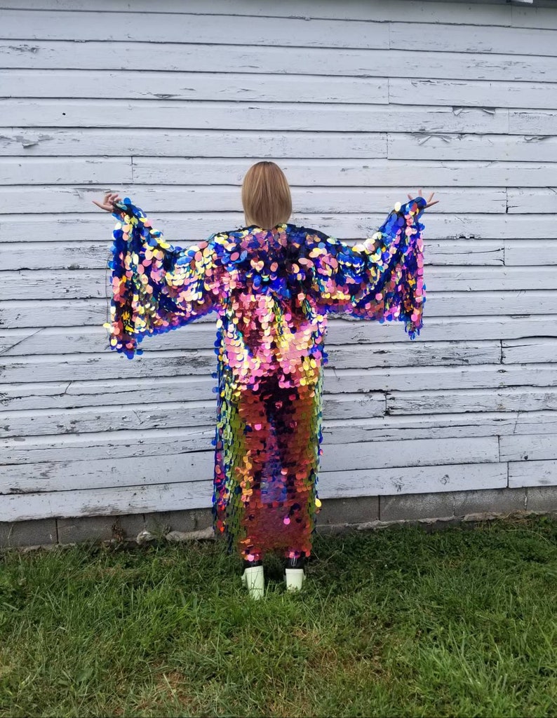 Jumbo Iridescent Fire Sequin Kimono Hooded Size Inclusive Etsy
