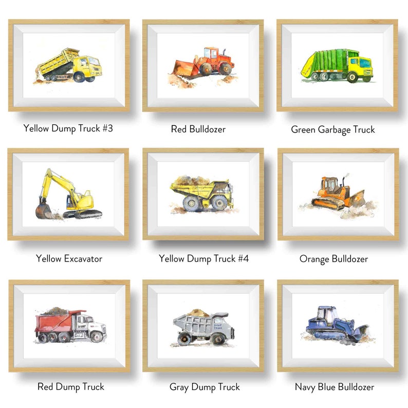 40 Transportation Prints for Toddler Boys Room, Choose Set of 3 or 4, Trucks, Tractors, Helicopters, Train Prints, Nursery Wall Art image 5