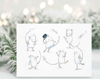 Dancing Mice Note Cards Set, Mouse Greeting Cards, Personalized Gift for Her, Thank You Gift, A6 4.5 x 6.25 in., Blank Inside