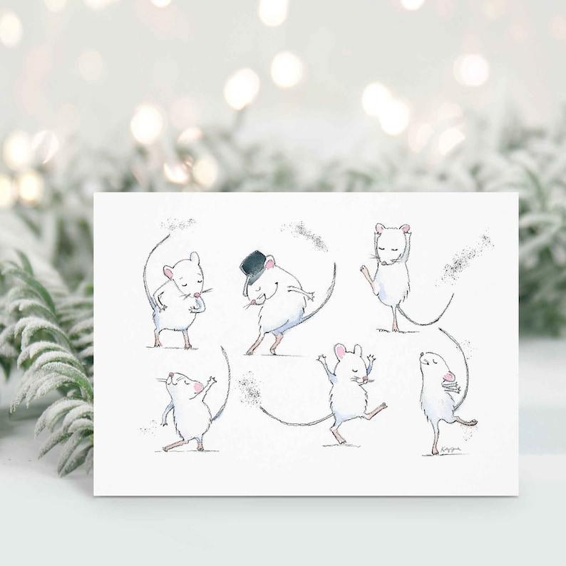 Dancing Mice Note Cards Set, Mouse Greeting Cards, Personalized Gift for Her, Thank You Gift, A6 4.5 x 6.25 in., Blank Inside image 1