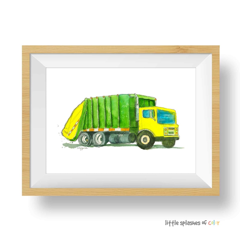 Garbage Truck Print, Print Wall Art for Nursery or Toddler Boys Room, Truck Wall Decor, Playroom Preschool Decor image 3