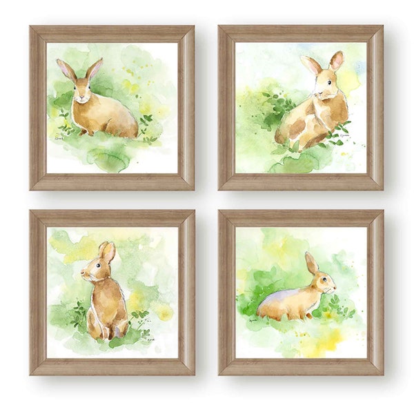 Set of 4 Wild Rabbit Prints for Animal Lover, Wife, Girlfriend, Girl, Daughter in Law, Woodland Animal Wall Decor, Watercolor