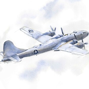 Set of 4 Military Airplane Prints for Boys Room, WWII Bombers Wall Art, B-17, B-24, B-25, B-29, Watercolor image 8