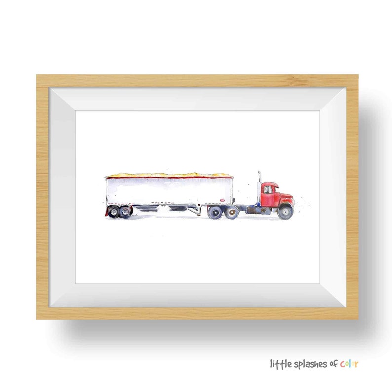 Farm Truck Print, Farm Gift, Farm Wall Art for Boys Room, Grain Truck Painting, Semi Truck Wall Decor, Truck Watercolor image 2