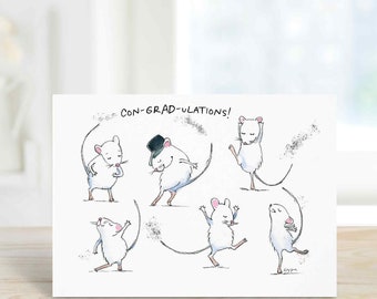 Dancing Mice Graduation Card for Elementary, Middle, High School, College, Congratulations Card, Blank Inside or Free Personalization