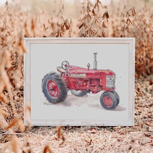 Vintage Red Tractor Print 8 for Nursery or Kids Room, Farm Nursery Wall Art, Tractor Gift, Watercolor, Father's Day, Office, Kitchen image 2