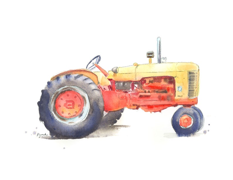 Tractor Gift, Red Yellow Tractor Print, Tractor Wall Art, Farm Nursery Decor, Boys Wall Art, Watercolor, Living, Office, Kitchen image 1