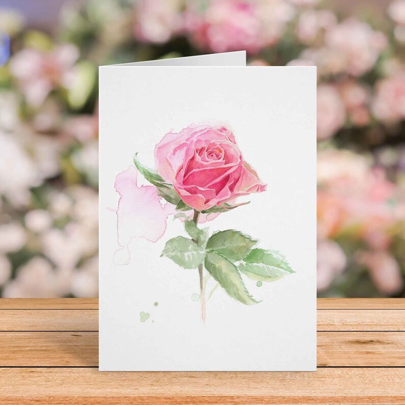 Set of Pink and Purple Rose Cards, Watercolor, Blank Inside, Every Day Greeting, Birthday Anniversary Sympathy Cards, A6 image 4