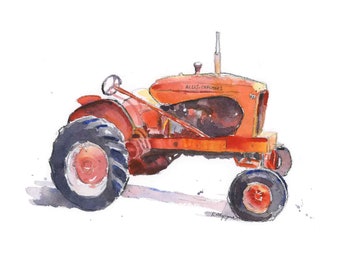 Red Tractor Print #2, Tractor Wall Art for Boys Bedroom, Farm Nursery Decor, Watercolor, Digital Download, Office Decor