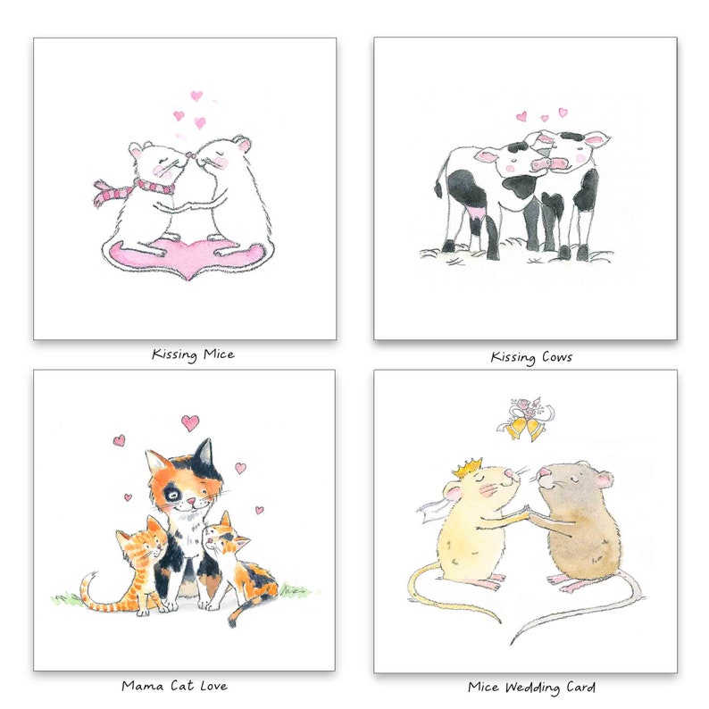 Kissing Cats Card, Free Personalization Greeting Card, Birthday, Anniversary Card for wife, girlfriend, husband, boyfriend, kid, Watercolor image 7