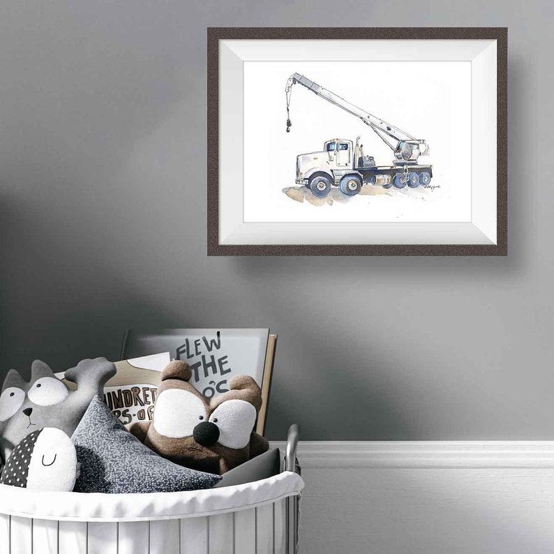 Boom Truck Print, Gray Crane Construction Wall Art for Toddler Boys Bedroom, Nursery Wall Decor image 5