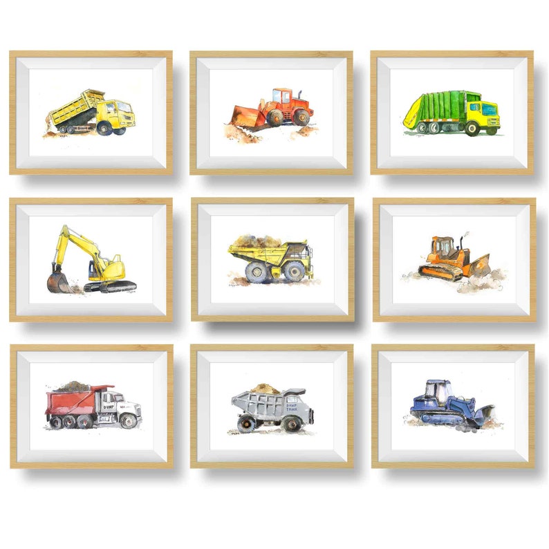 Yellow Dump Truck Print 2, Construction Decor for Baby and Toddler Boys Rooms, Nursery Wall Art, Kids Bedroom Decor, Watercolor image 7