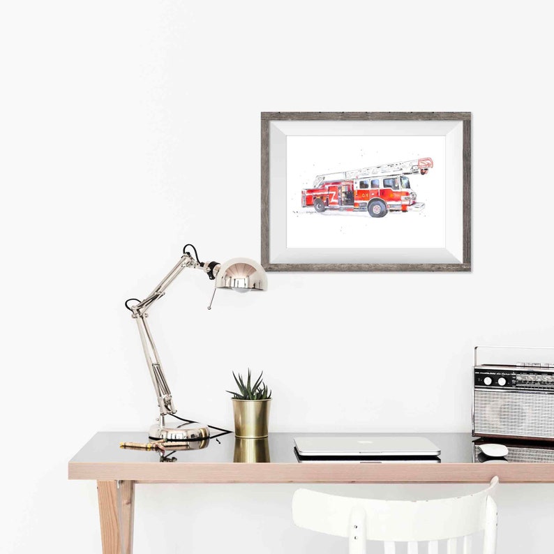 Fire Truck Print for Baby and Toddler Boys Room, Rescue Vehicles Wall Art, Kids Room Decor, Watercolor, Digital Download image 5