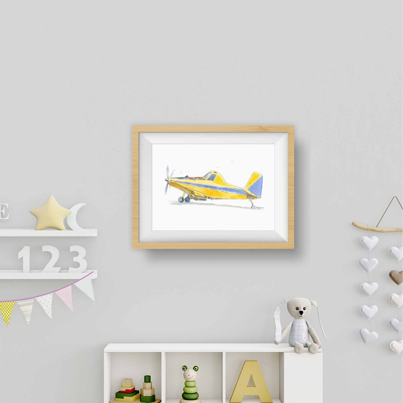 Yellow Airplane Wall Art Print 2, Airplane Nursery Decor, Baby Toddler Boys Room, Air Tractor, Crop Duster, Gift for Boyfriend Dad Grandpa image 4