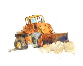 Bulldozer Truck Print, Construction Wall Art Print, Orange Wall Art, Truck Wall Decor, Toddler Boy Room, Truck Nursery Decor