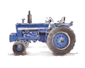 Navy Blue Tractor Print #10 for Baby and Toddler Boys Bedroom, Farm Wall Art, Watercolor