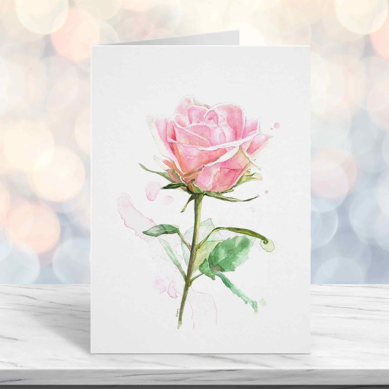 Set of Pink and Purple Rose Cards, Watercolor, Blank Inside, Every Day Greeting, Birthday Anniversary Sympathy Cards, A6 image 1