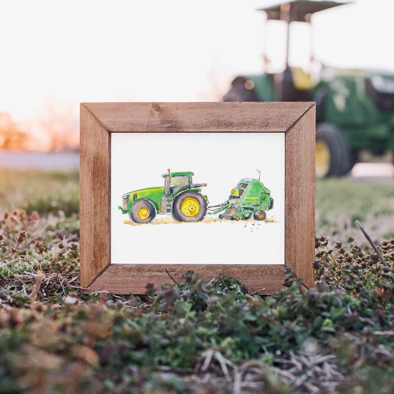 Green Tractor Print 15, Haybaler Wall Art for Farm Nursery, Baby Toddler Boys Room Decor, Watercolor image 9