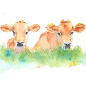 Cow Wall Art for Farm Nursery, Baby or Toddler's Room, Cow Painting Print, Watercolor image 1