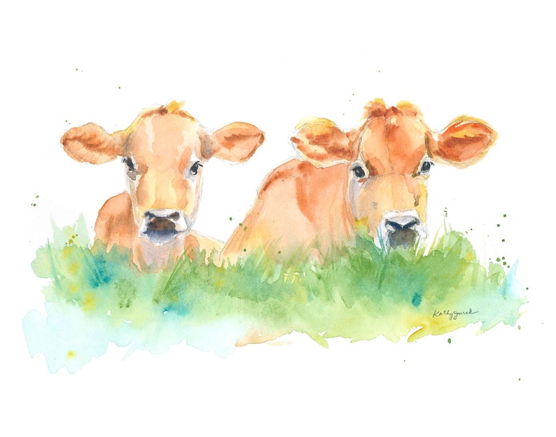 Cow Wall Art for Farm Nursery, Baby or Toddler's Room, Cow Painting Print, Watercolor image 1