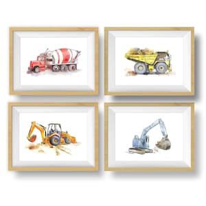 Construction Truck Wall Art Prints for Baby and Toddler Boys Rooms, Kids Wall Decor, Vehicles Nursery Art, Watercolor