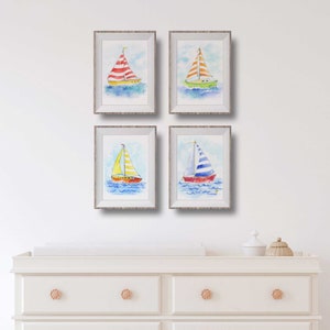 Yellow Sailboat Print for Baby and Toddlers Rooms, Nautical Nursery Wall Decor, Boys and Girls, Preschool Playroom, Watercolor image 8