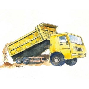 Dump Truck Print for Boys Room, Print Nursery Art, Truck Wall Art, Baby & Toddler&#39;s Room, Watercolor