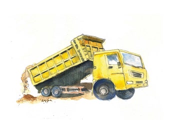 Dump Truck Print for Boys Room, Print Nursery Art, Truck Wall Art, Baby & Toddler's Room, Watercolor
