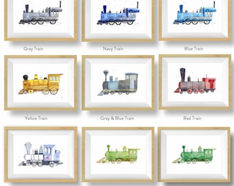 25+ to Choose, Train Prints Set for Toddler Boys Room, Train Wall Art, Nursery Wall Decor, Steam Engine, Caboose, Watercolor