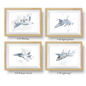 Set of Military Airplane Prints for Kids Bedroom, Baby Toddler Teen Room Decor, Nursery Art, A10, F15, F16, FA18, F22, F35, KC135, T6, B1B image 8