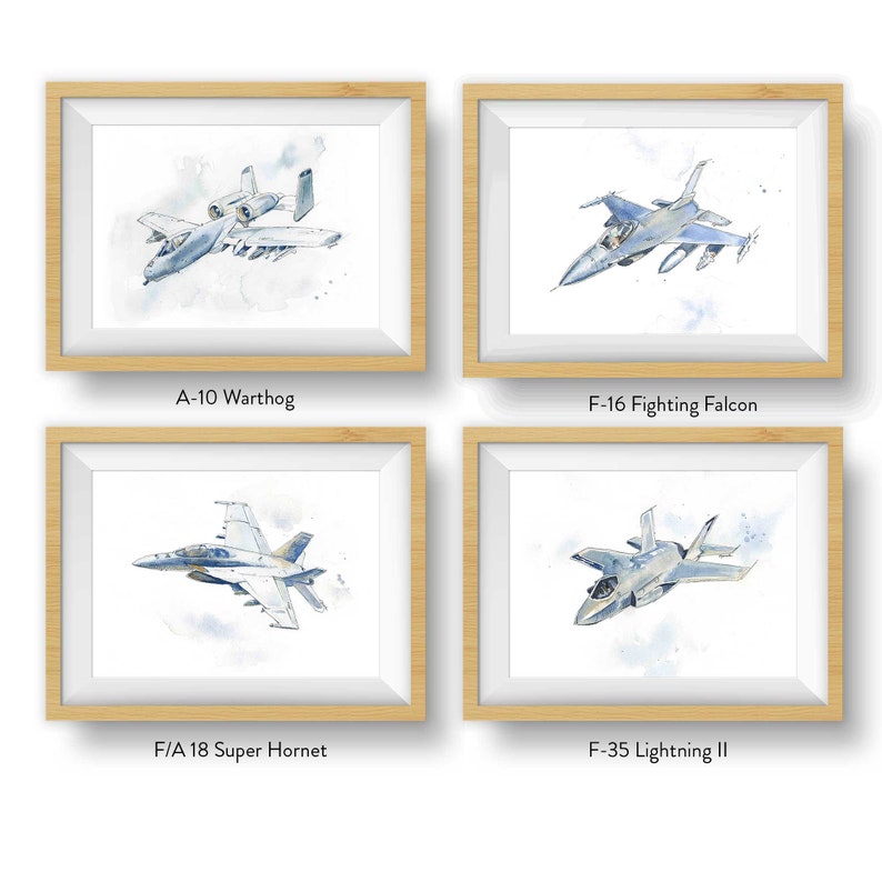 Set of Military Airplane Prints for Kids Bedroom, Baby Toddler Teen Room Decor, Nursery Art, A10, F15, F16, FA18, F22, F35, KC135, T6, B1B image 8